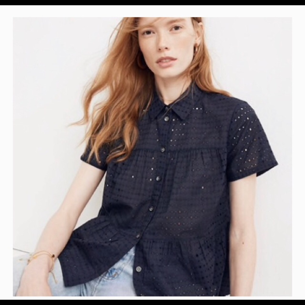 Madewell Navy Eyelet Blouse